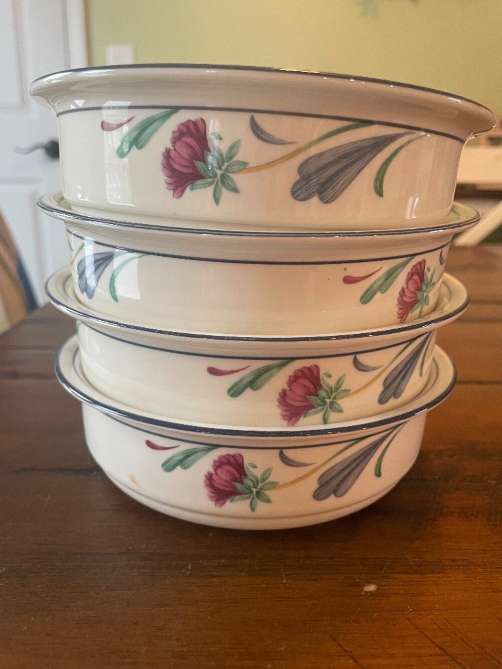Vintage set of 4 Lenox Poppies on Blue Fruit/Dessert Bowls Chinastone